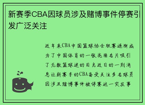 新赛季CBA因球员涉及赌博事件停赛引发广泛关注