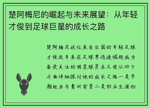 楚阿梅尼的崛起与未来展望：从年轻才俊到足球巨星的成长之路